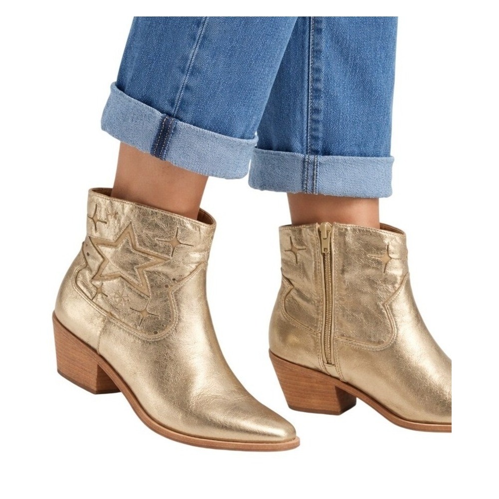Johnny Was Womens 9.5 Stargazer Leather Gold Metallic Ankle Western Boots